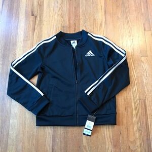 Adidas Girls 14 black jacket 3 stripes  NWT